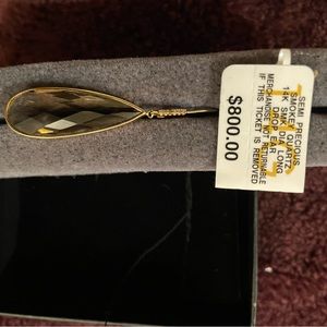 Smokey quartz and 6 sm diamond gold earring